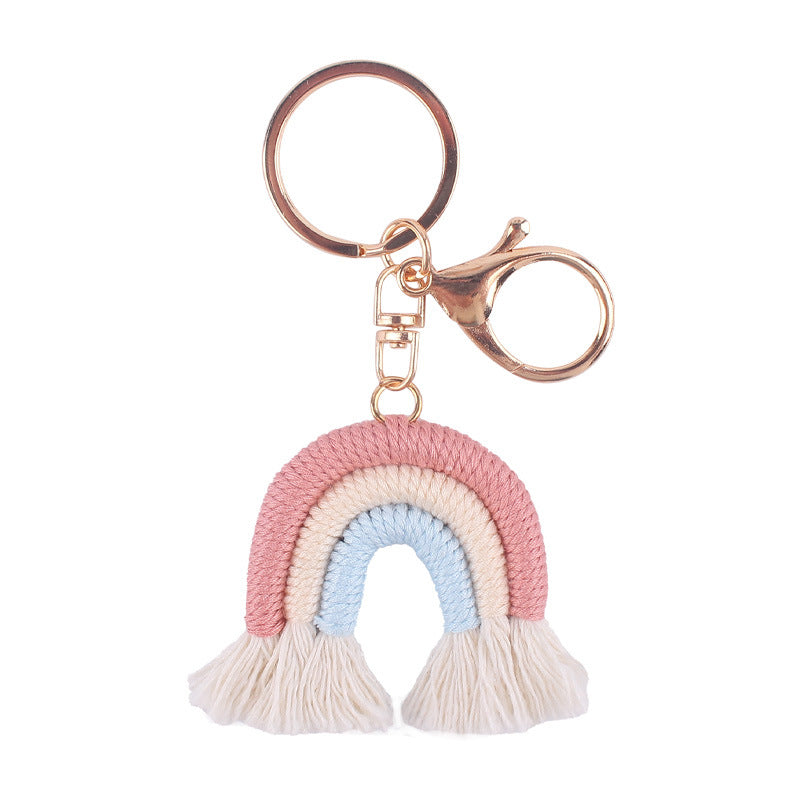 Wholesale Cotton Rope Little Rainbow Handwoven Pendant Tassel Bag Keychains